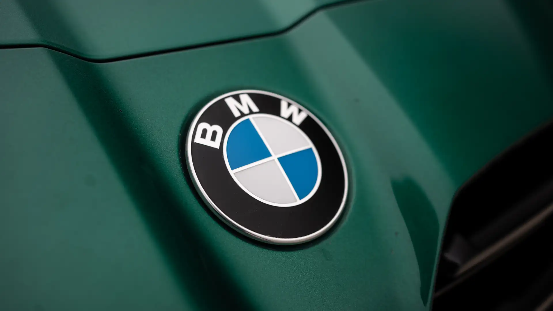 The logo on the hood of our BMW M3.